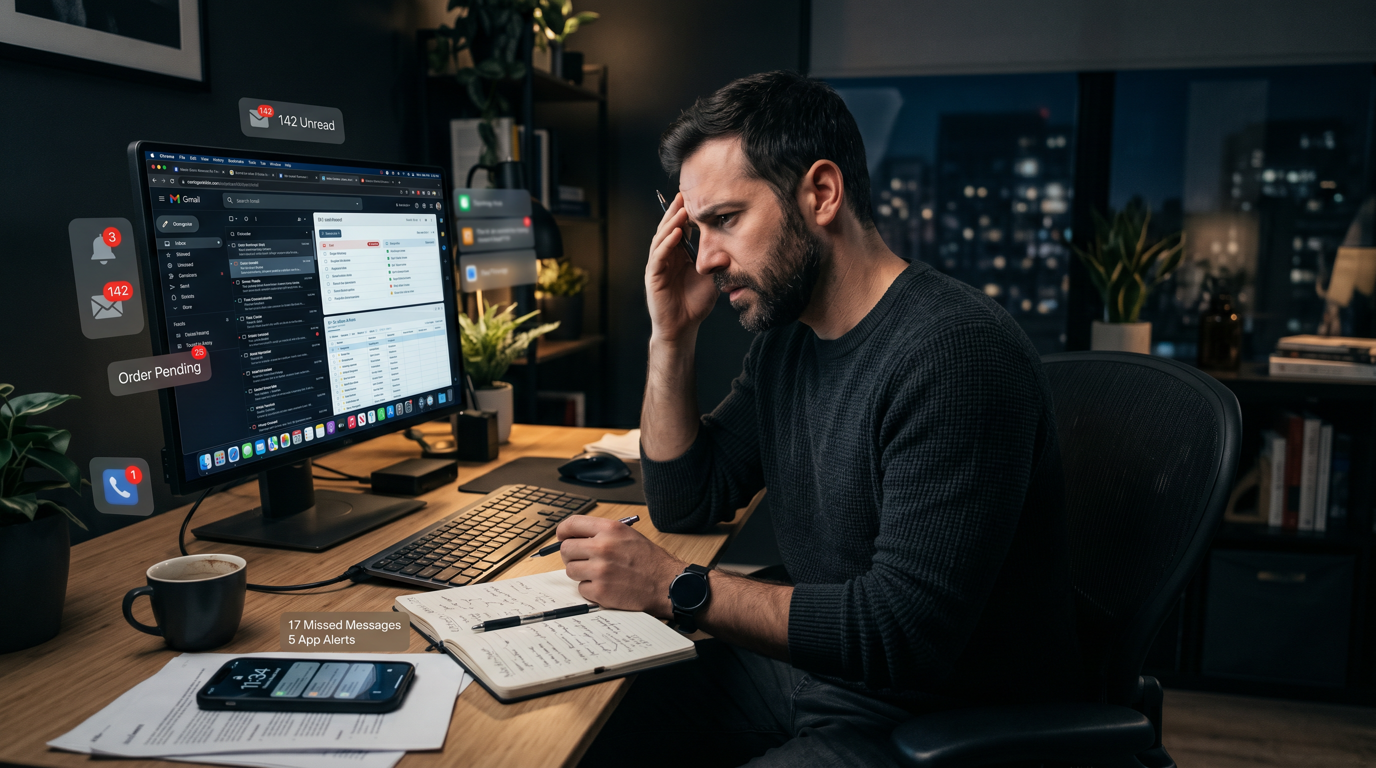 Overwhelmed business owner without automation