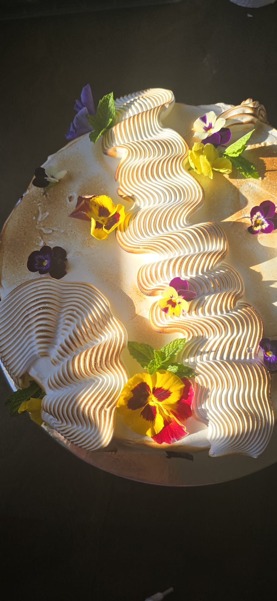 Tarta de merengue artística con luz solar